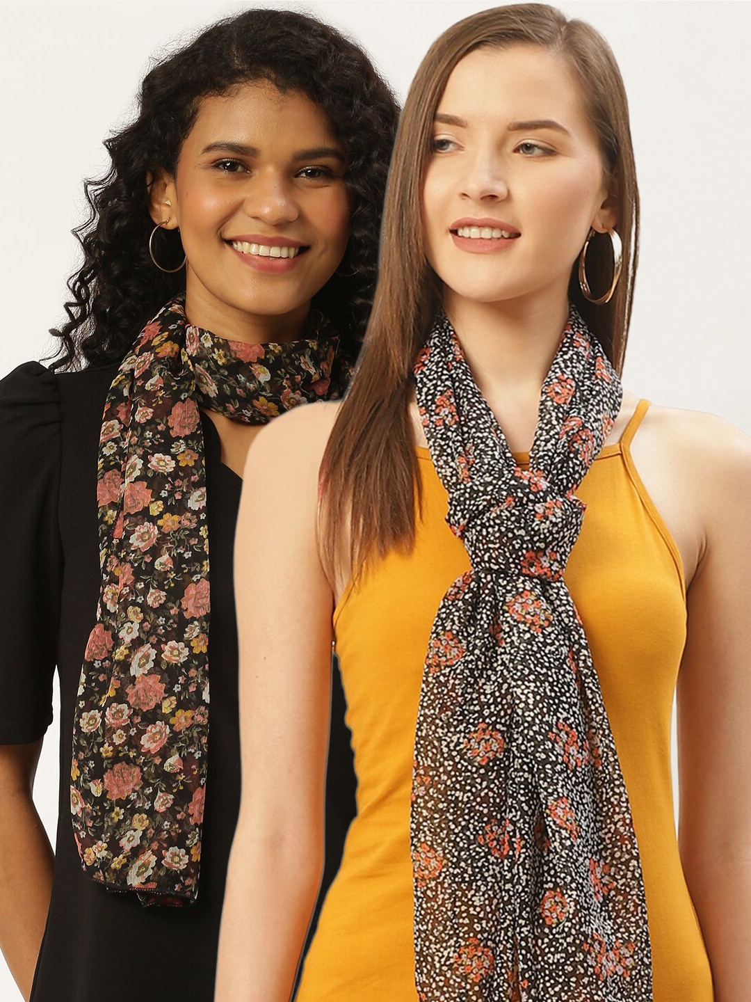 

Trend Arrest Women Pack of 2 Printed Scarf, Black