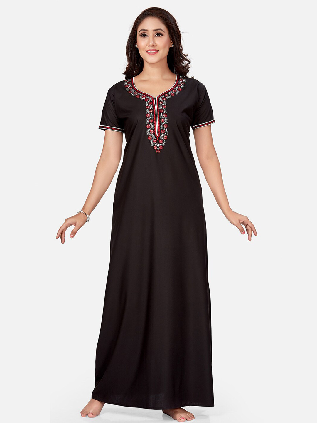 

Sand Dune Black Embroidered Maxi Nightdress