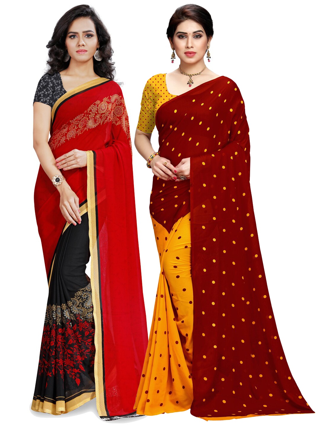 ANAND SAREES Pack Of 2 Poly Georgette Sarees, Orange