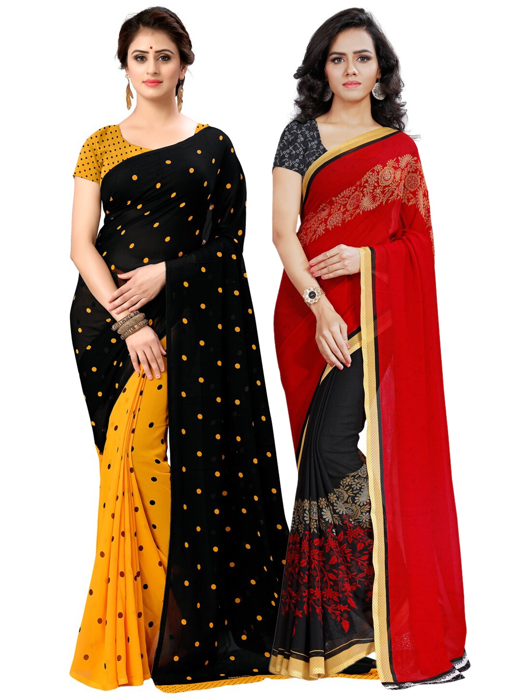 

ANAND SAREES Pack of 2 Printed Poly Georgette Saree, Red
