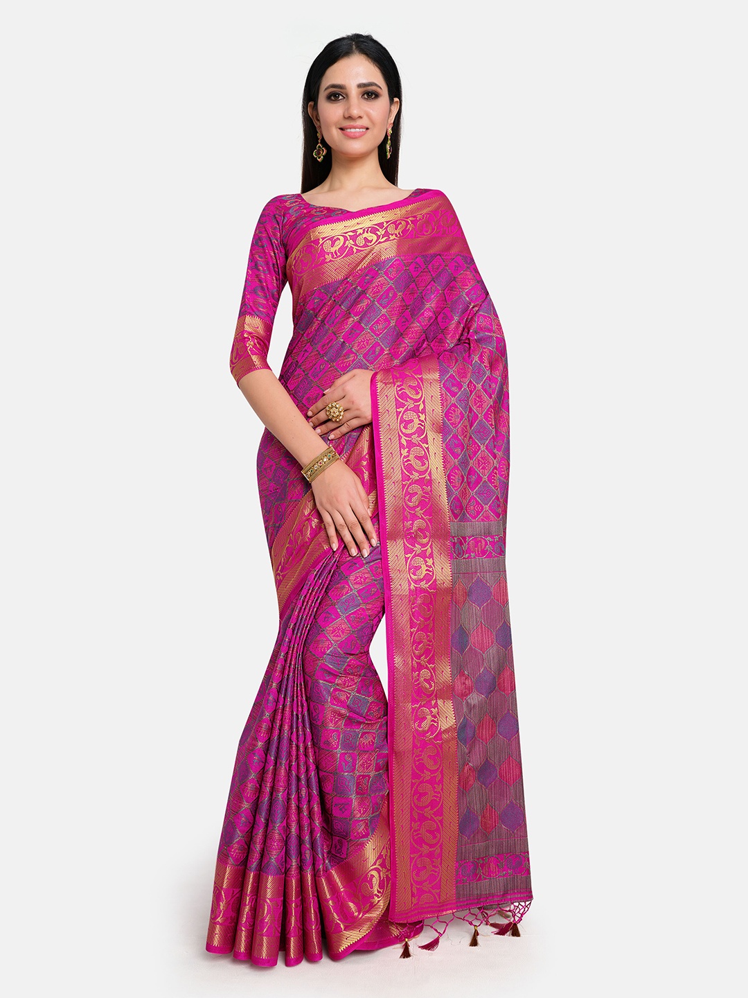 

MIMOSA Pink & Blue Woven Design Zari Art Silk Patola Saree