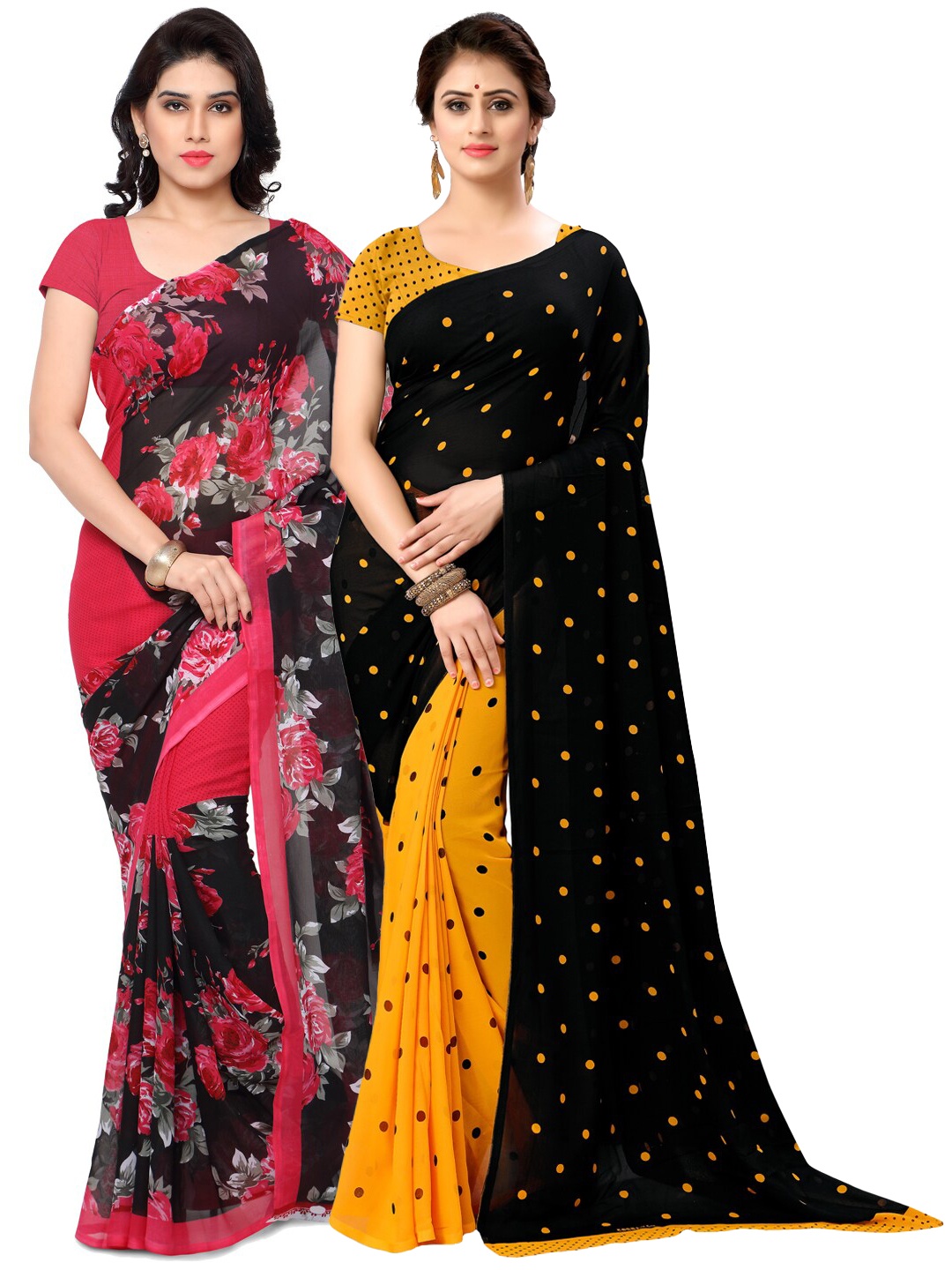 

ANAND SAREES Pack Of 2 Pink & Yellow Floral Sarees