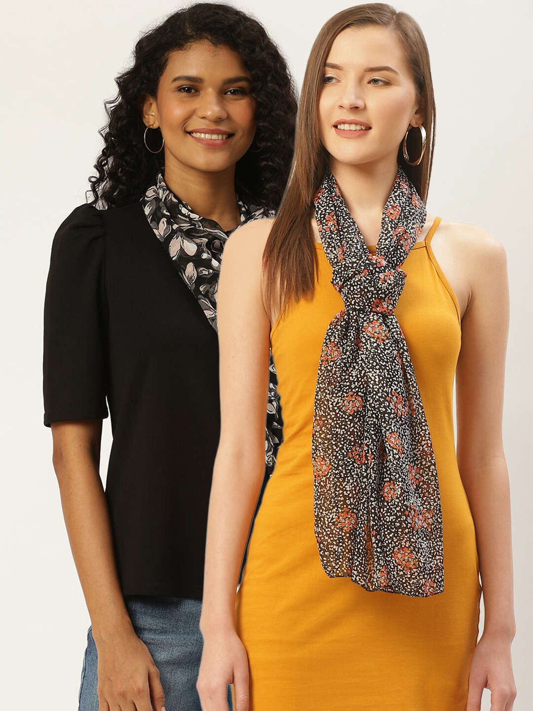 

Trend Arrest Women Pack of 2 Black & Off White Printed Scarves