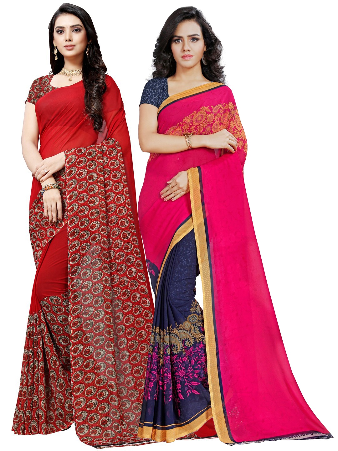 

ANAND SAREES Pack Of 2 Magenta & Red Ethnic Motifs Sarees