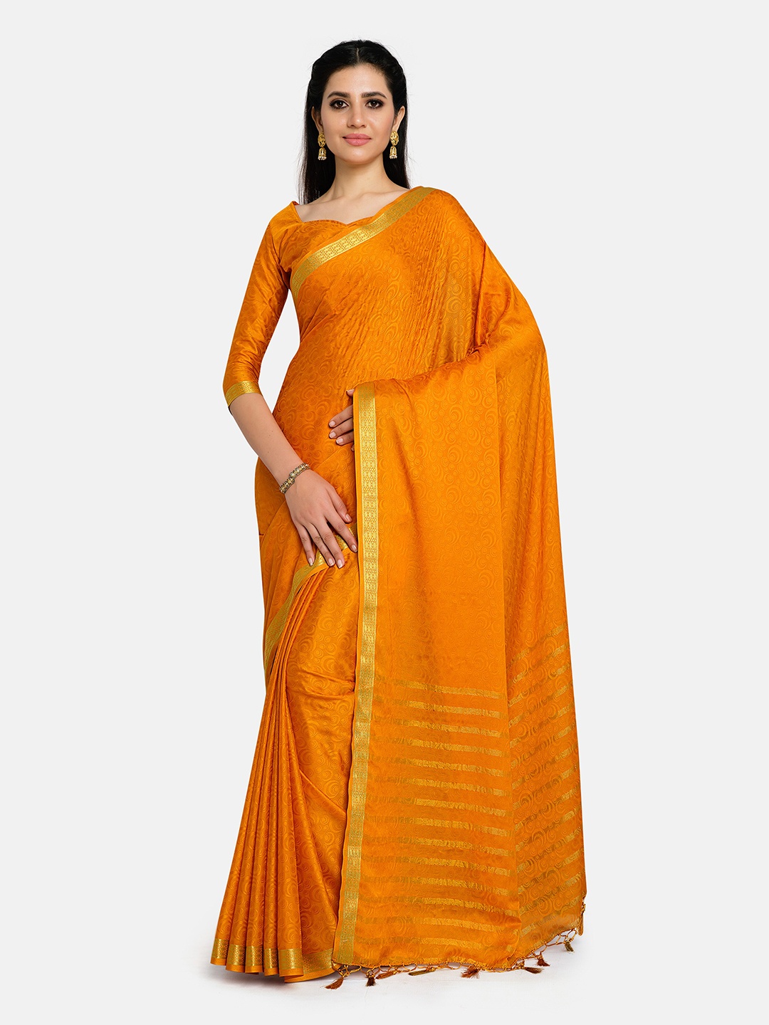 

MIMOSA Mustard Yellow Floral Zari Mysore Silk Saree