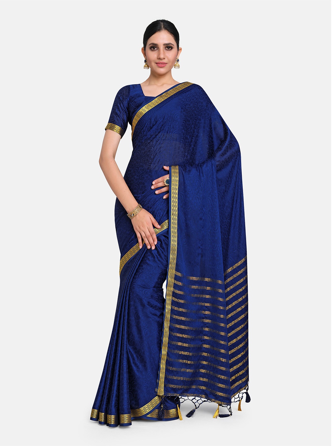 

MIMOSA Navy Blue & Gold-Toned Zari Mysore Silk Saree