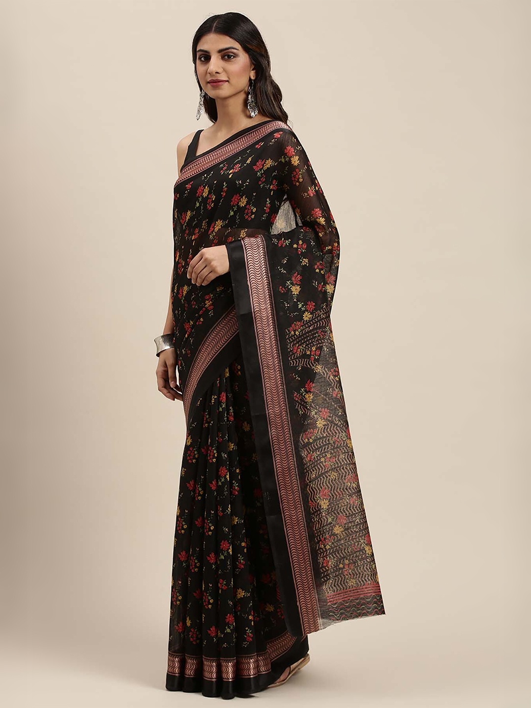 

Soch Black Floral Pure Cotton Saree