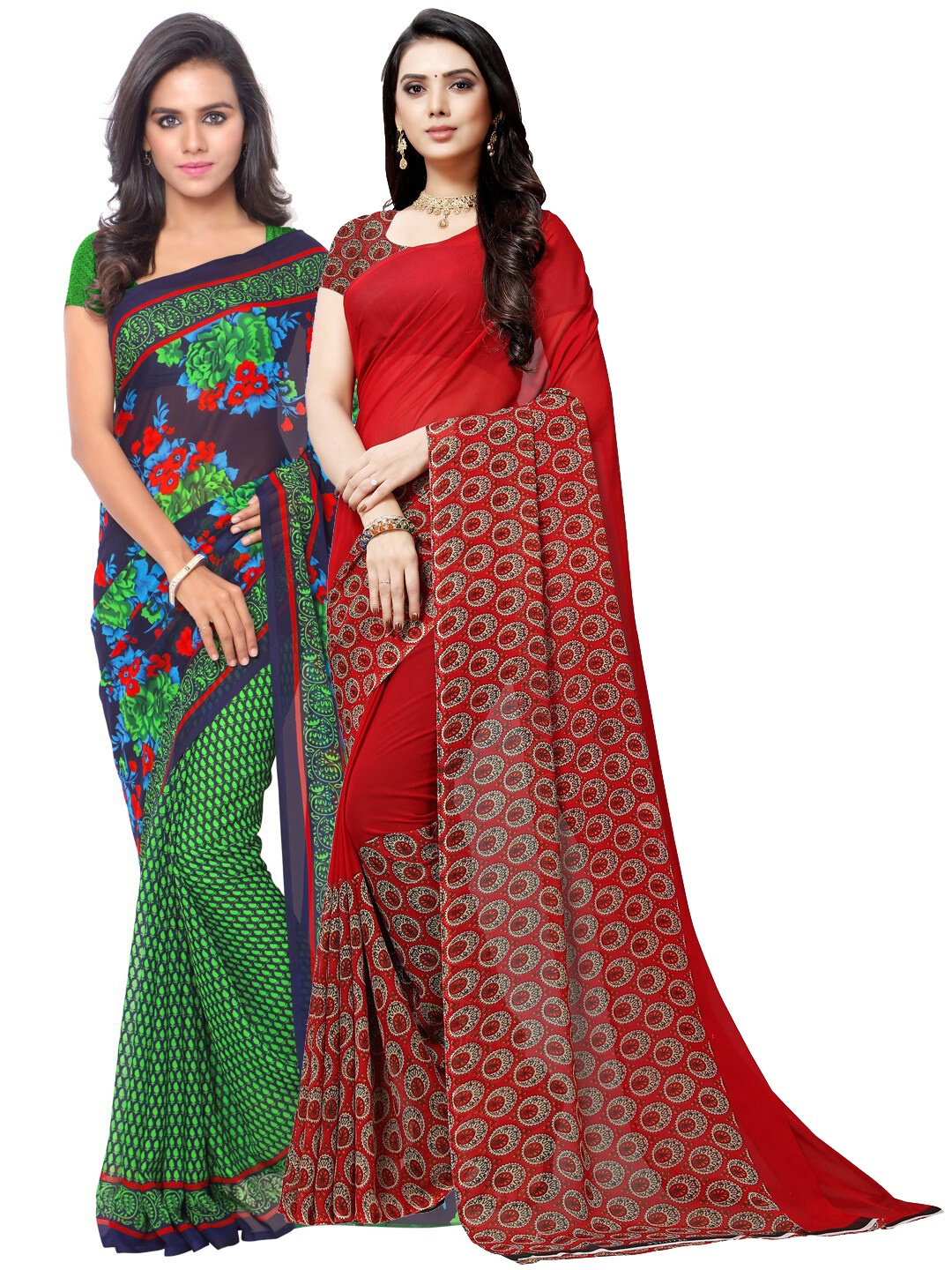 

ANAND SAREES Multicoloured Set of 2 Poly Georgette Saree, Multi