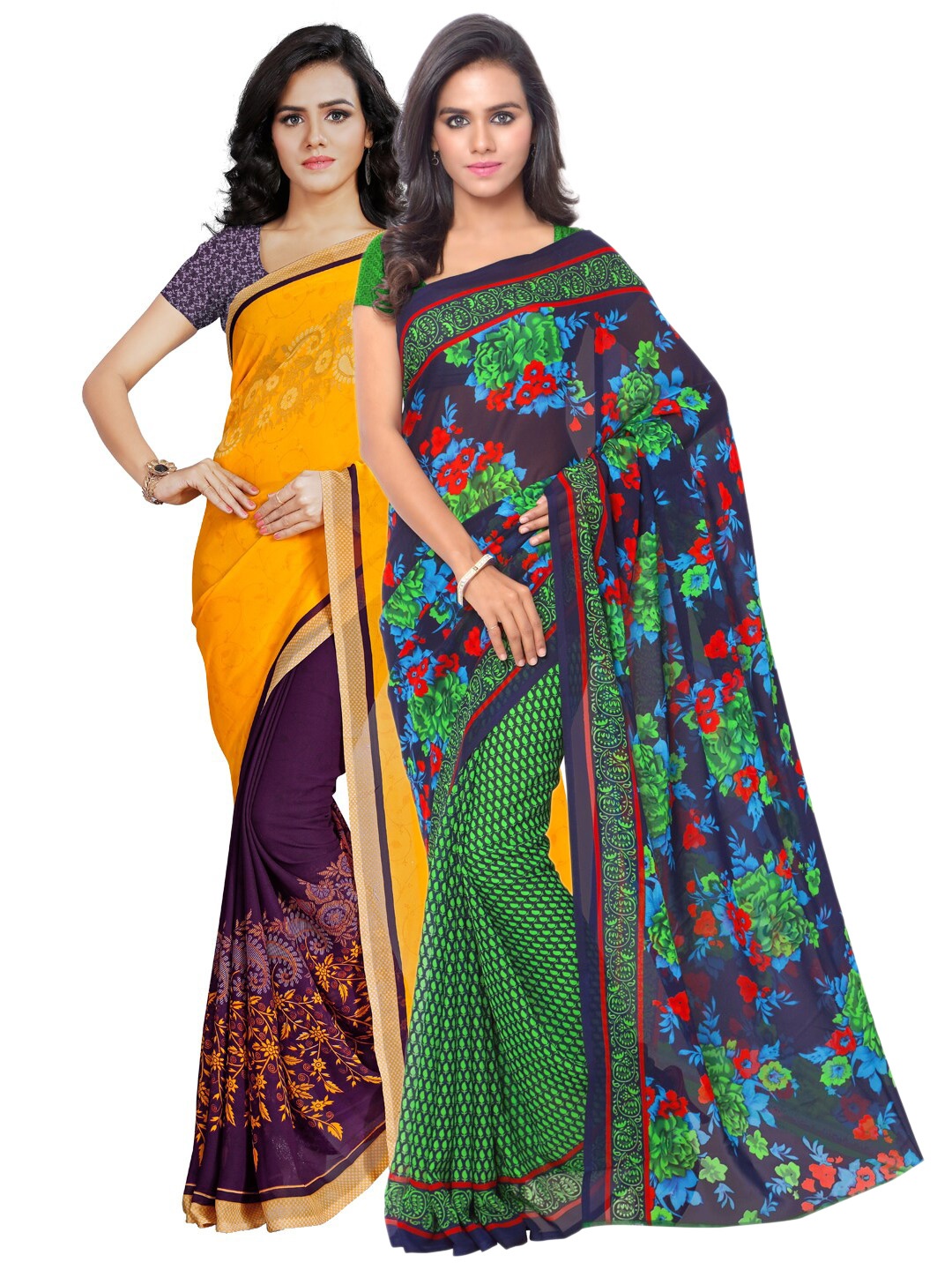 

ANAND SAREES Multicoloured Set of 2 Poly Georgette Saree, Multi