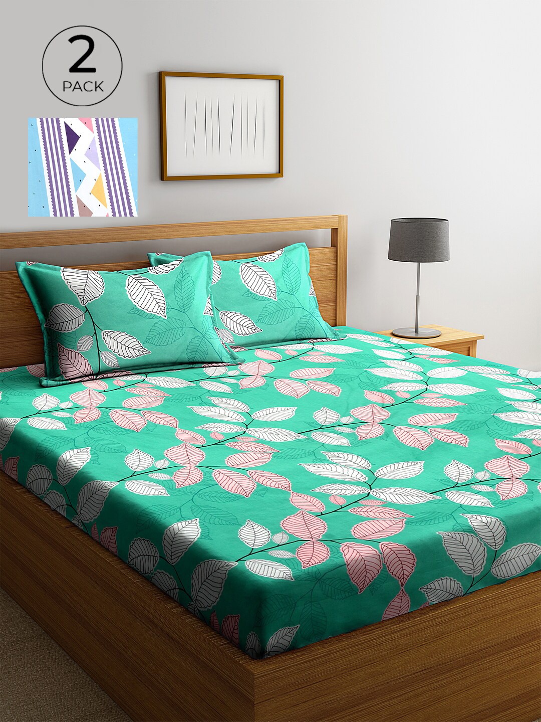 

KLOTTHE Green & Blue Floral 210 TC 2 King Bedsheet with 4 Pillow Covers