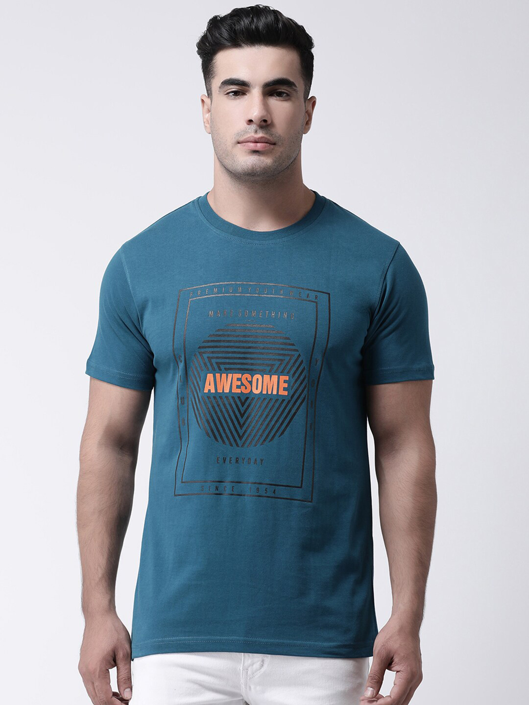 

Club York Men Teal Typography Printed T-shirt