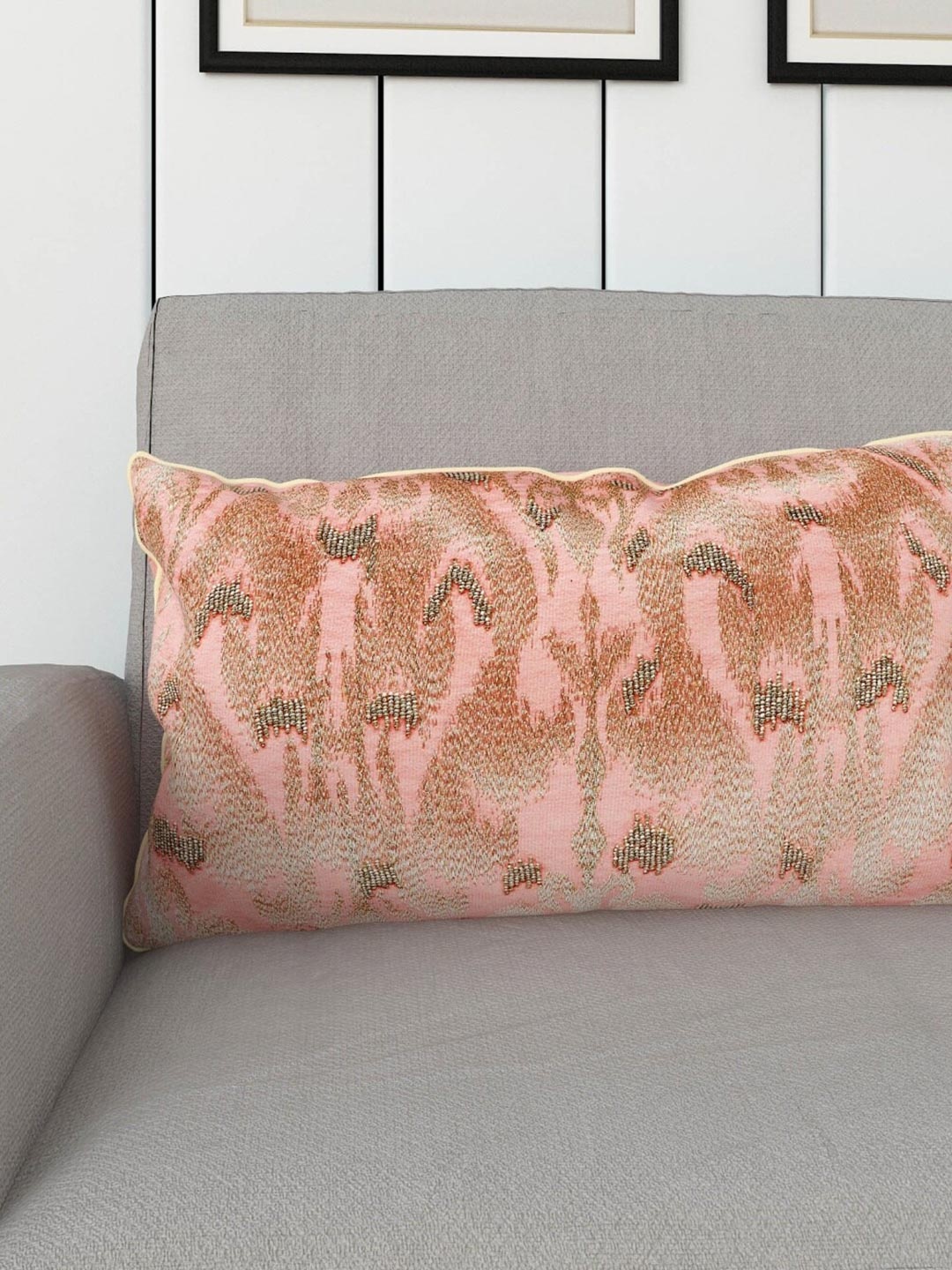 

Home Centre Pink & Gold-Toned Embellished Rectangle Cushion Covers