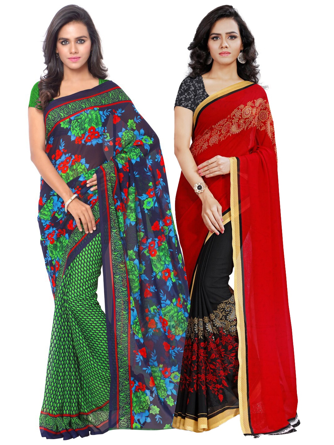 

ANAND SAREES Pack of 2 Printed Poly Georgette Saree, Multi