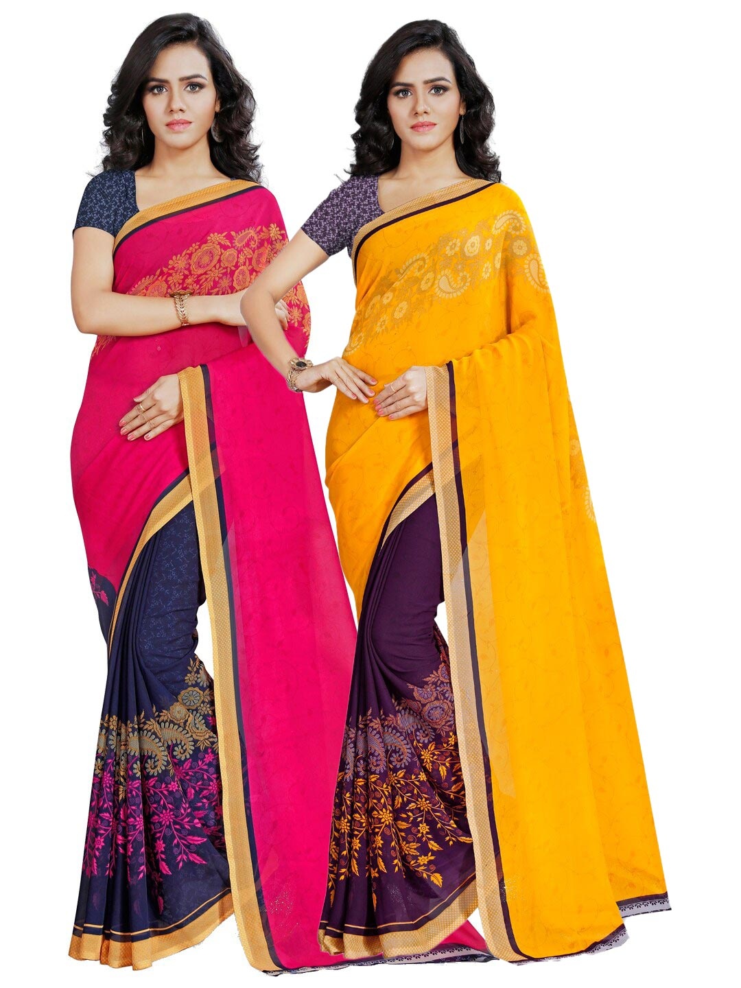 

ANAND SAREES Multicoloured Set of 2 Poly Georgette Saree, Multi