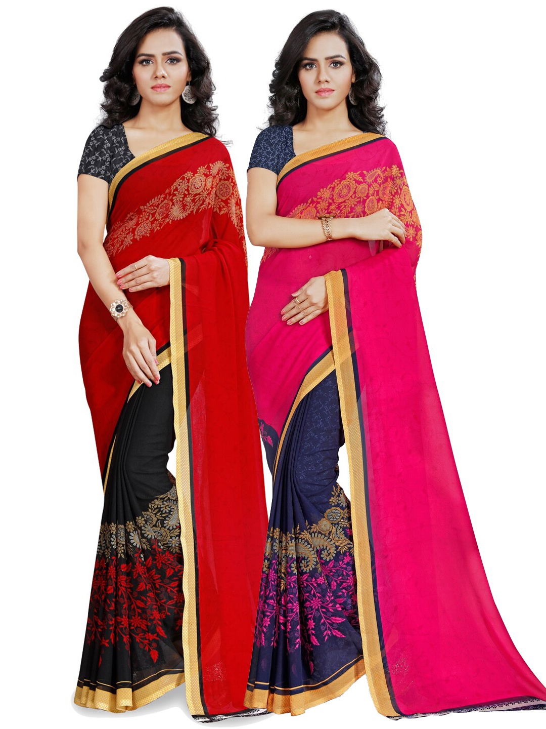 

ANAND SAREES Pack Of 2 Red & Pink Ethnic Motifs Saree