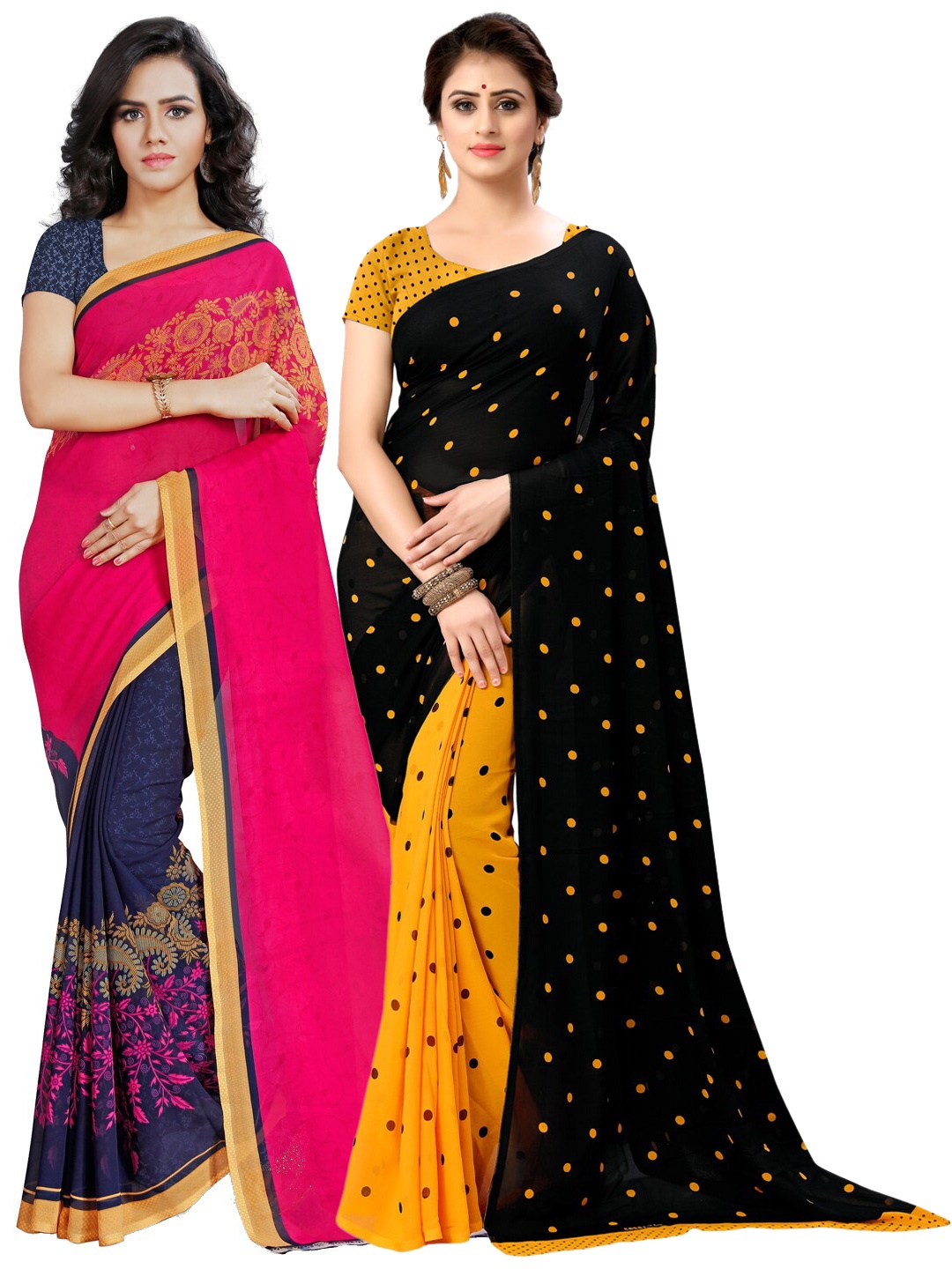 

ANAND SAREES Pack Of 2 Yellow & Pink Poly Georgette Sarees