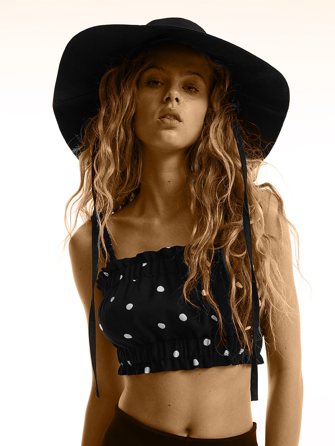 

H&M Women Black & White Polka Dots Printed Tube Crop Top