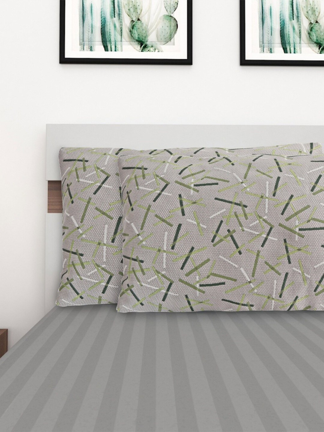 

Home Centre Grey & Green Set of 2 Abstract Rectangle Pillow Covers