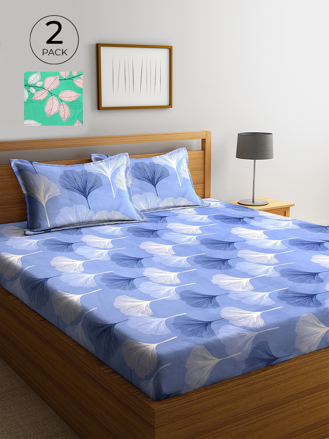 

KLOTTHE Blue & White Floral 210 TC 2 King Bedsheet with 4 Pillow Covers