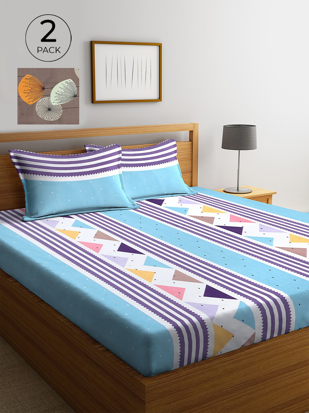 

KLOTTHE Set of 2 Multi Geometric 300 TC King Bedsheet with 4 Pillow Covers