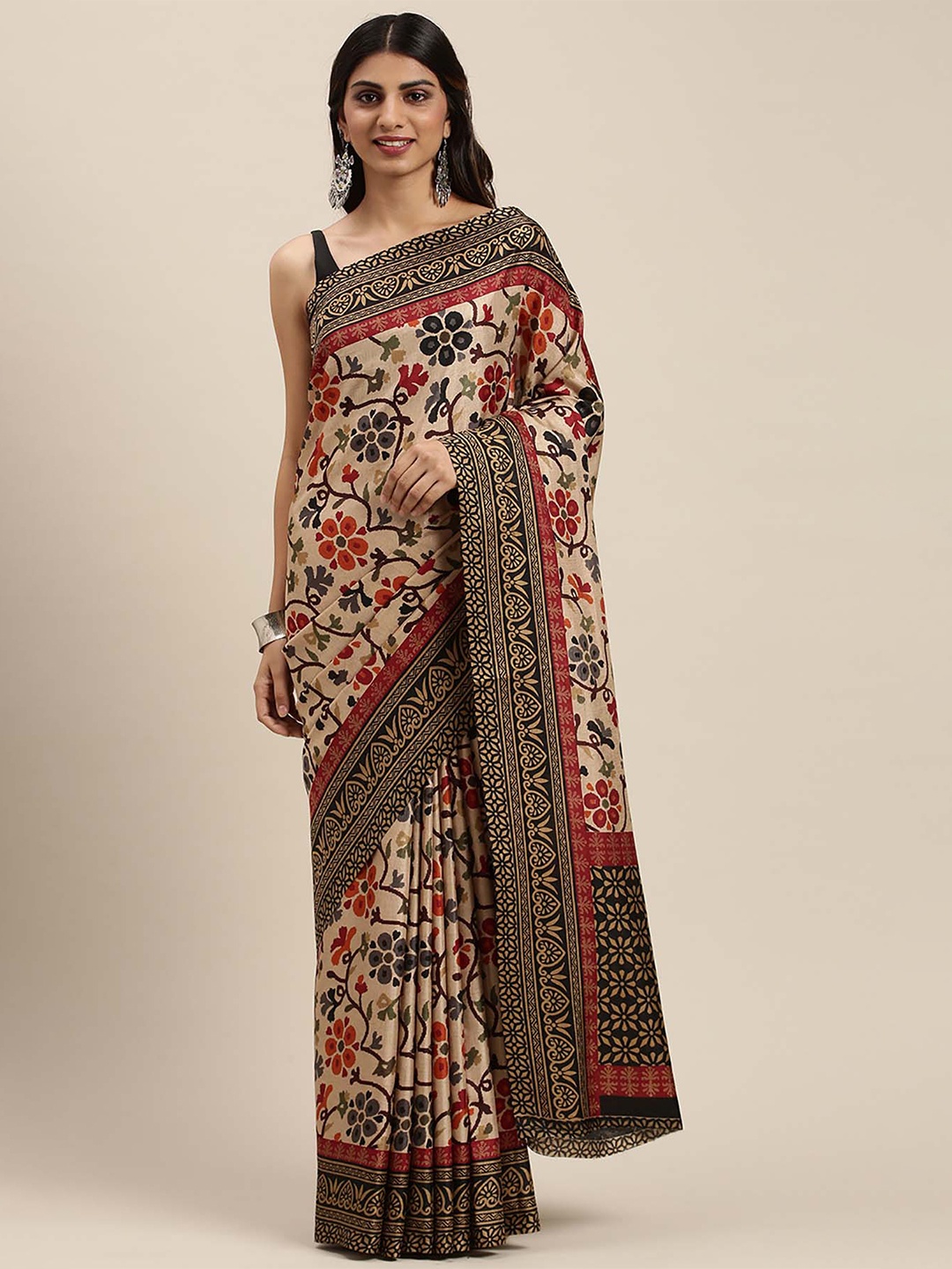 

Soch Beige & Red Floral Silk Blend Saree