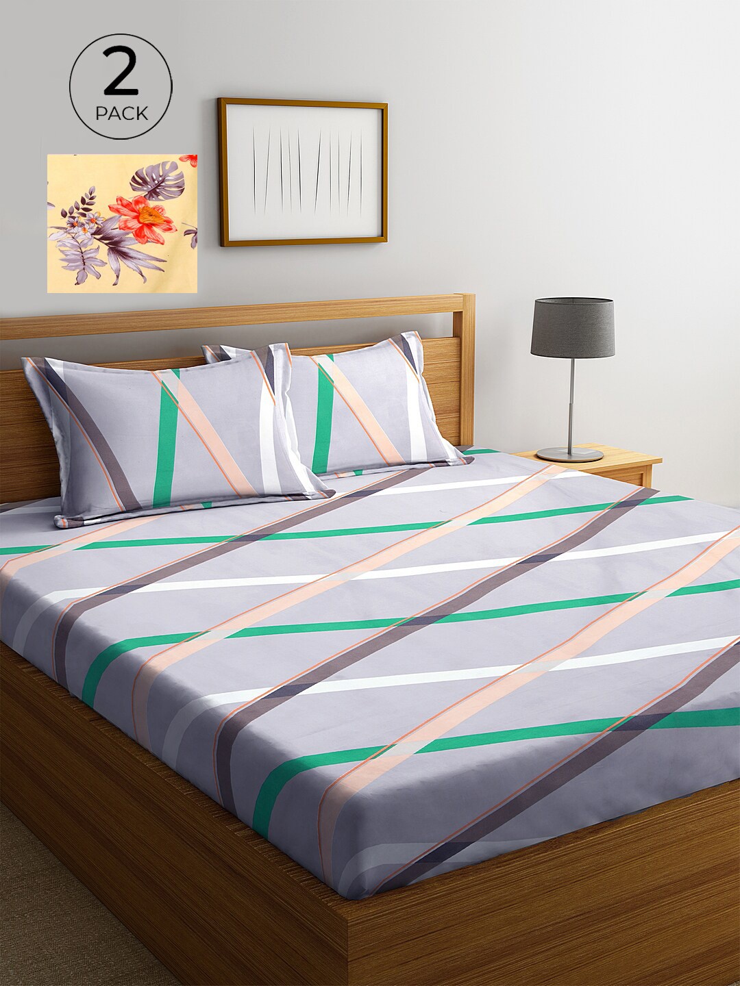 

KLOTTHE Pack of Geometric 210 TC 2 King Bedsheet with 4 Pillow Covers, Yellow