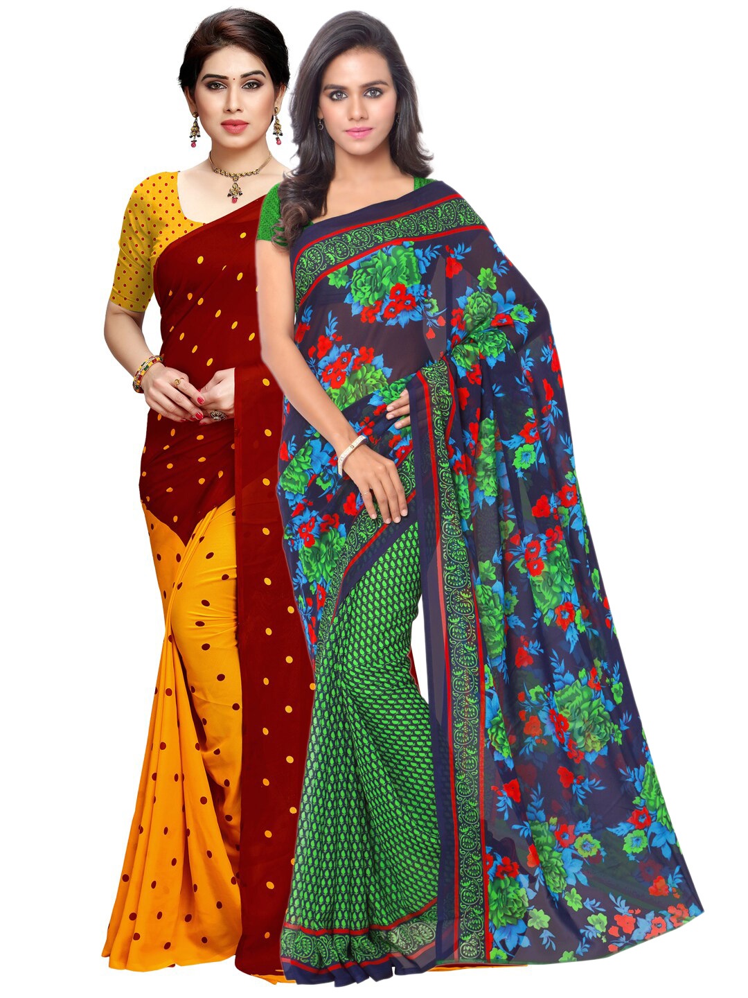 

ANAND SAREES Pack of 2 Poly Georgette Saree, Blue