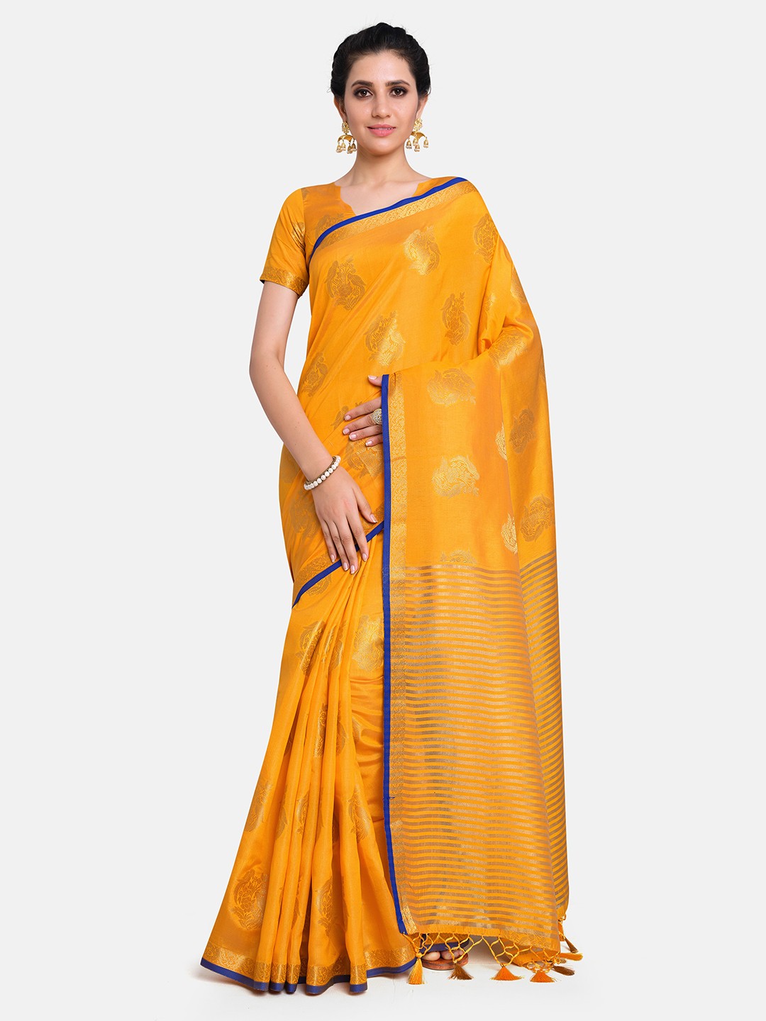 

MIMOSA Yellow & Gold-Toned Woven Design Zari Art Silk Kanjeevaram Saree