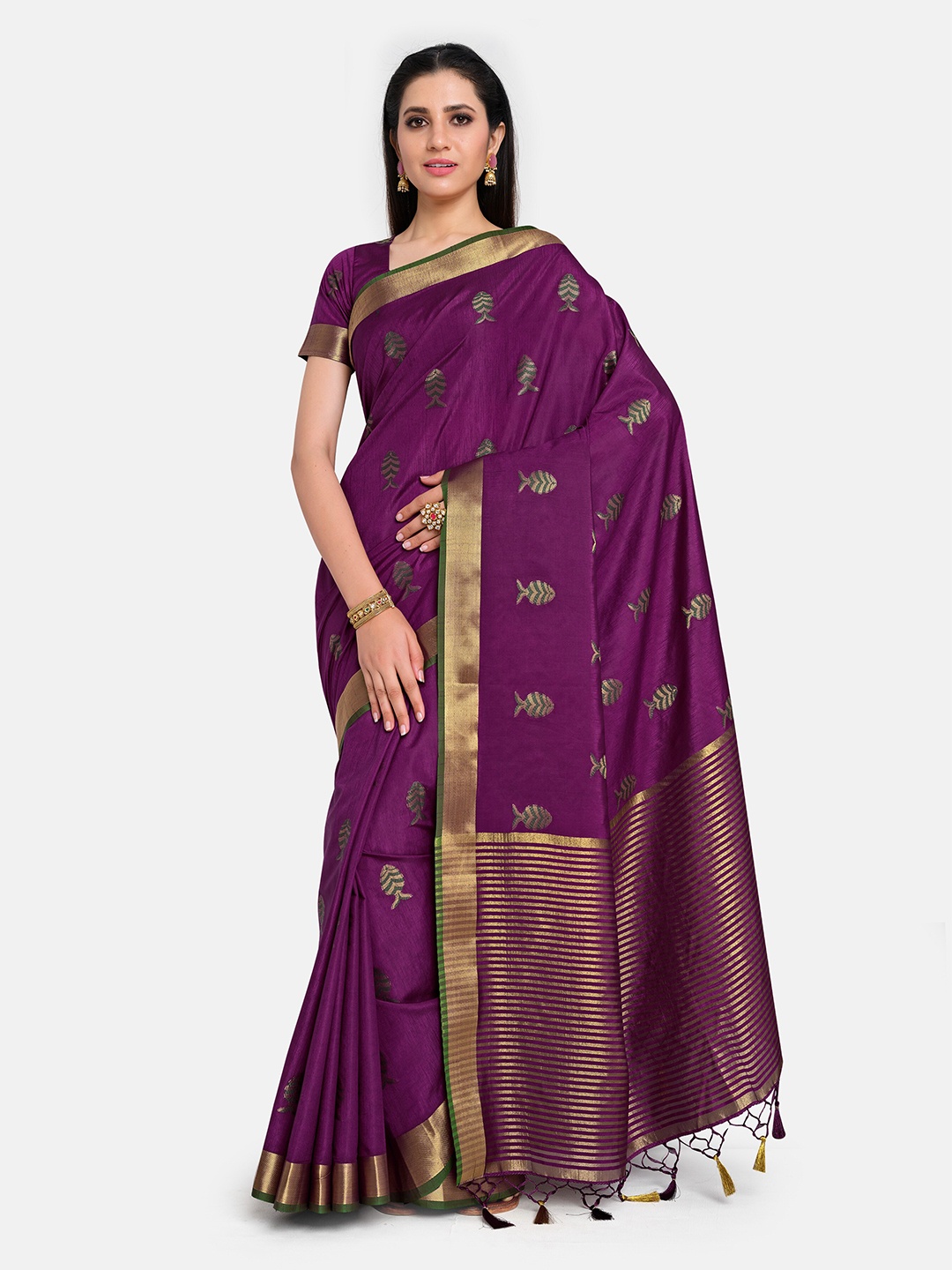 

MIMOSA Purple & Green Woven Design Zari Art Silk Kanjeevaram Saree