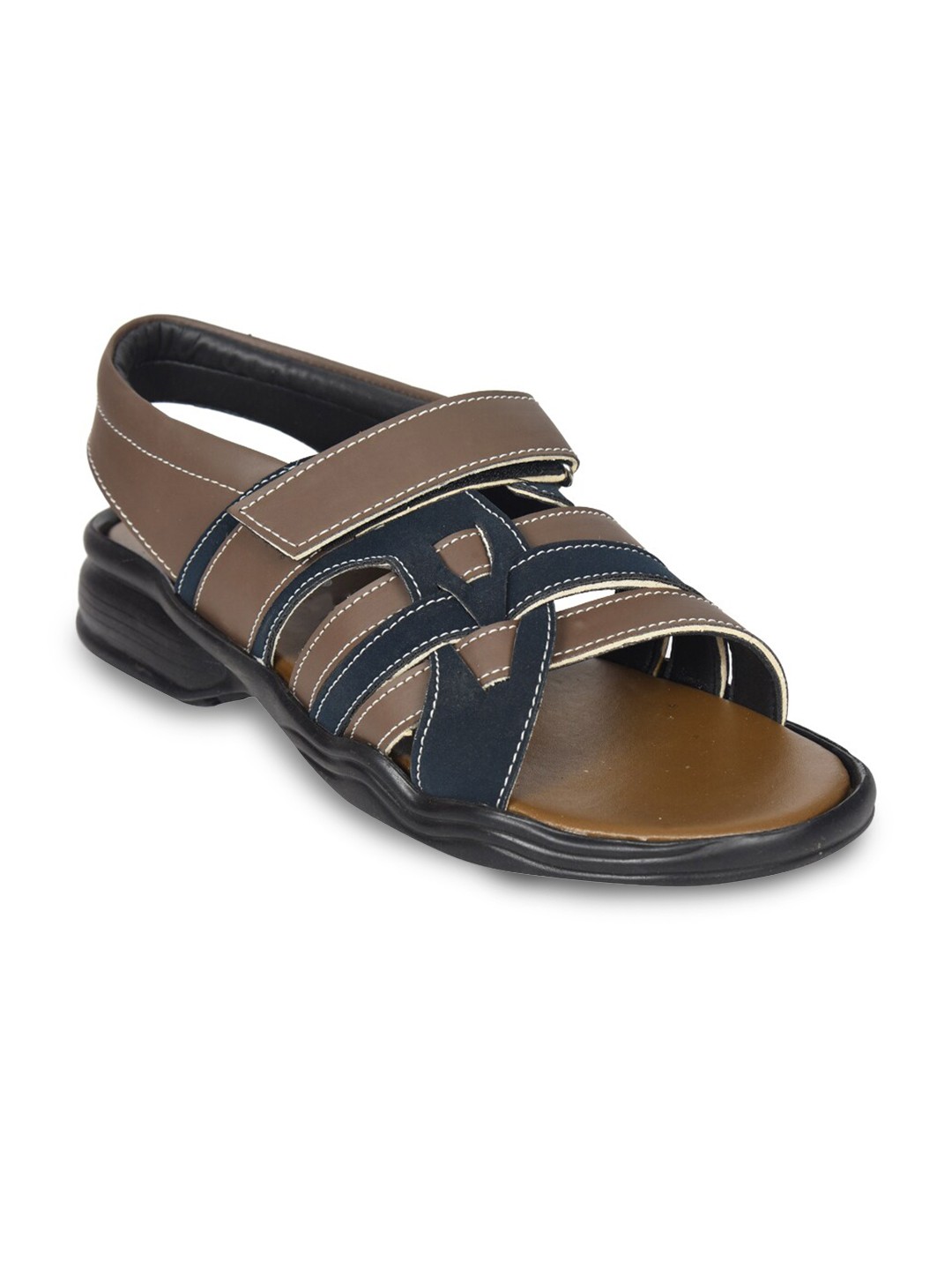 

Ajanta Men Brown & Navy Blue Comfort Sandals