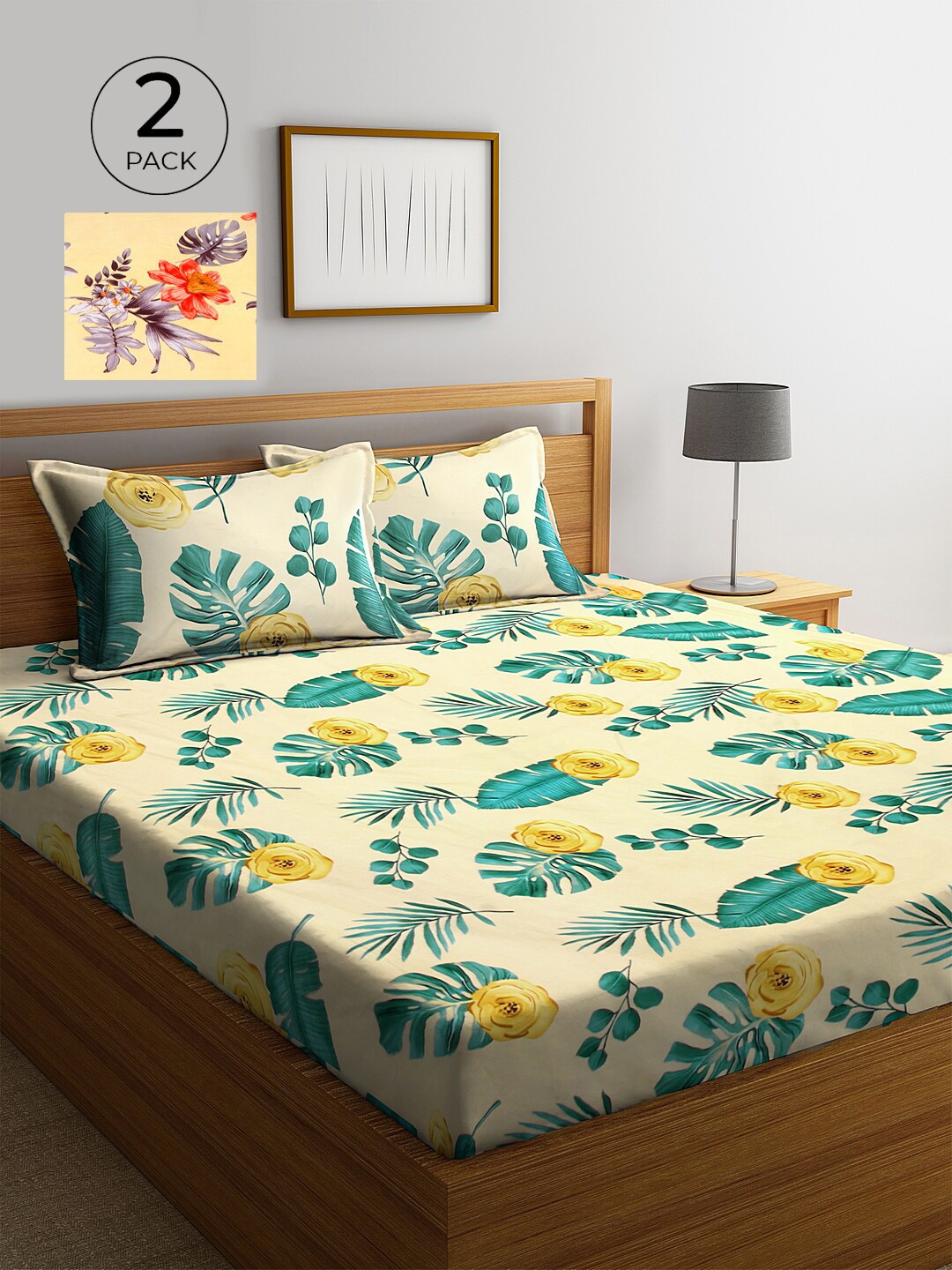

KLOTTHE Multi Floral 210 TC 2 King Bedsheet with 4 Pillow Covers