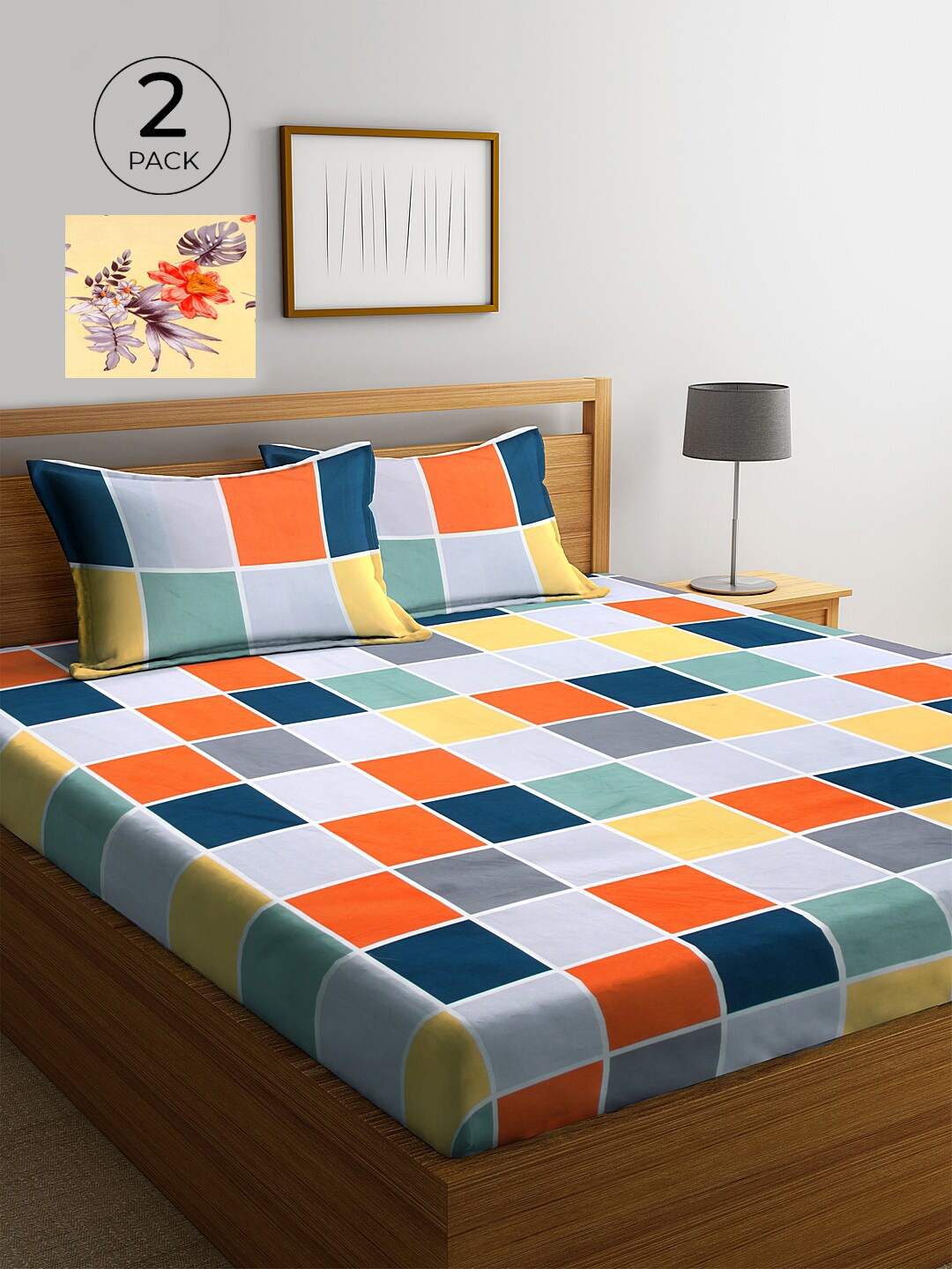 

KLOTTHE Yellow & Red Floral 210 TC 2 King Bedsheet with 4 Pillow Covers