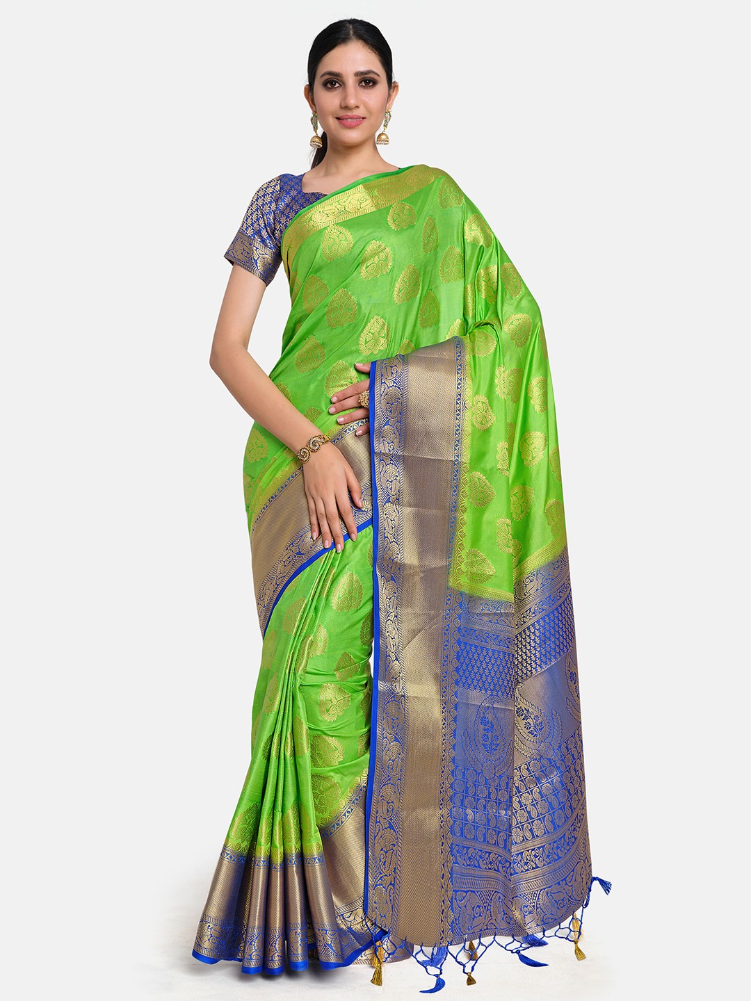 

MIMOSA Green & Blue Woven Design Zari Art Silk Kanjeevaram Saree