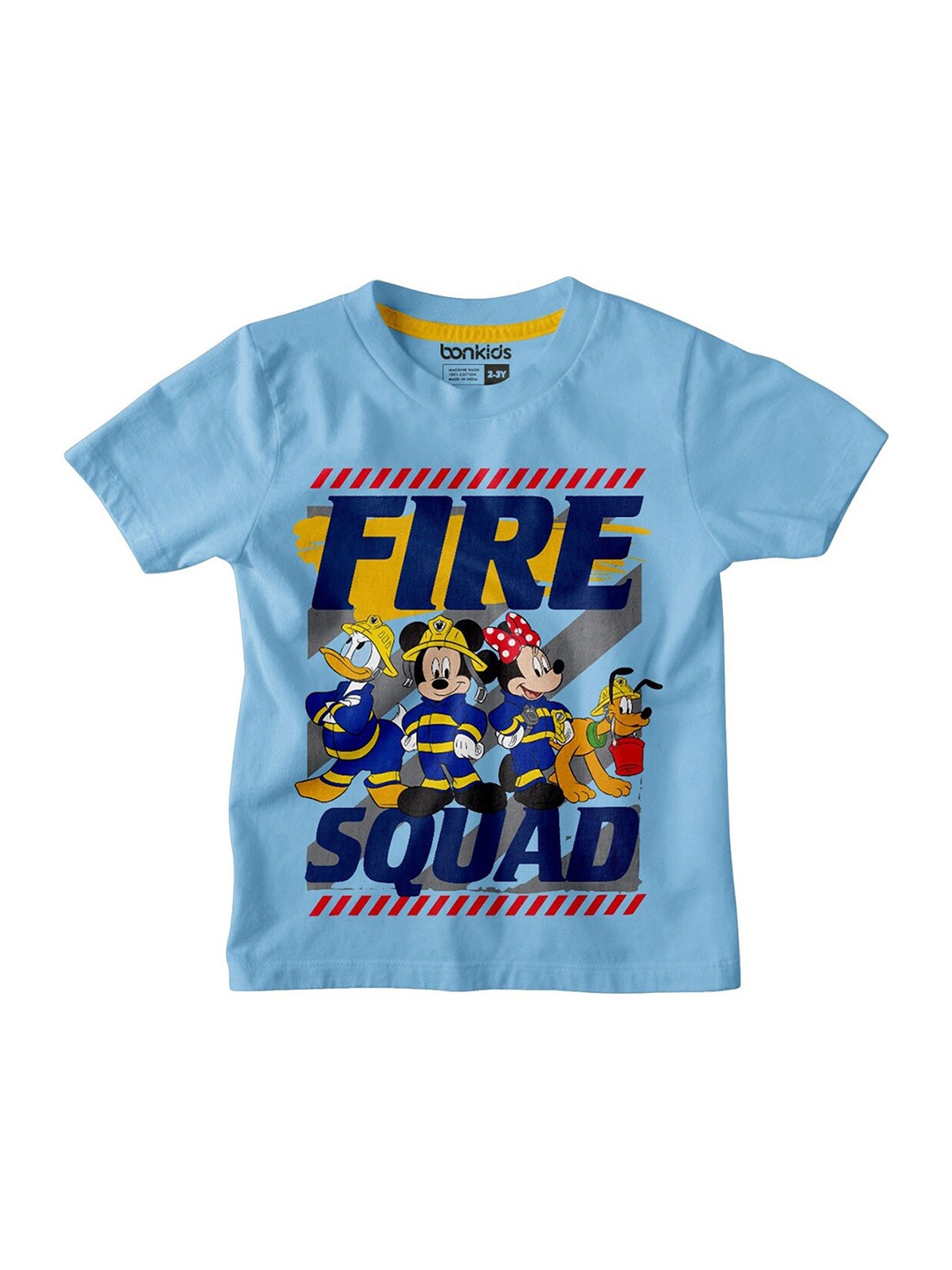 

BONKIDS Boys Blue Mickey & Friends Printed Round-Neck Slim Fit T-shirt