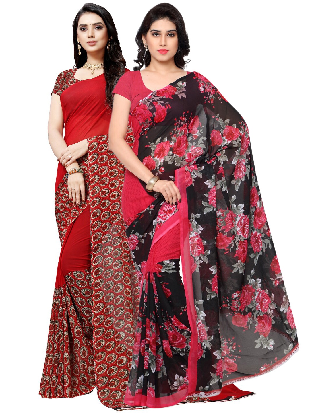 

ANAND SAREES Pink & Red Pack Of 2 Floral Saree