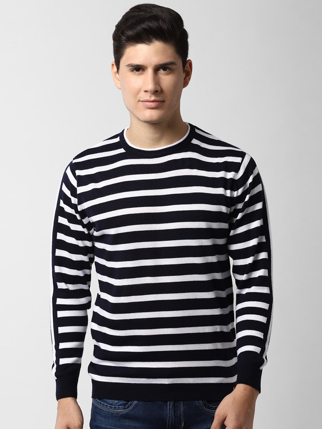 

Peter England Casuals Men Black & White Striped Acrylic Pullover