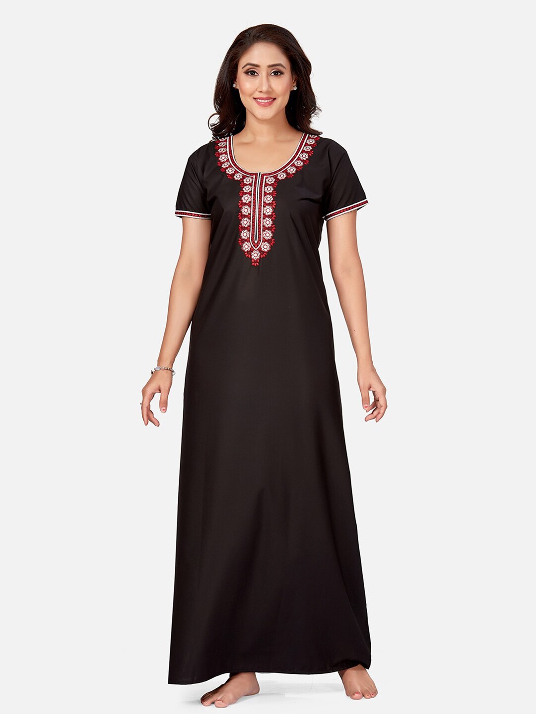 

Sand Dune Black Embroidered Maxi Nightdress