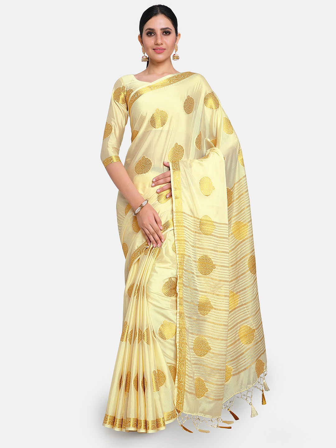 

MIMOSA Cream & Gold-Toned Woven Design Zari Mysore Silk Saree