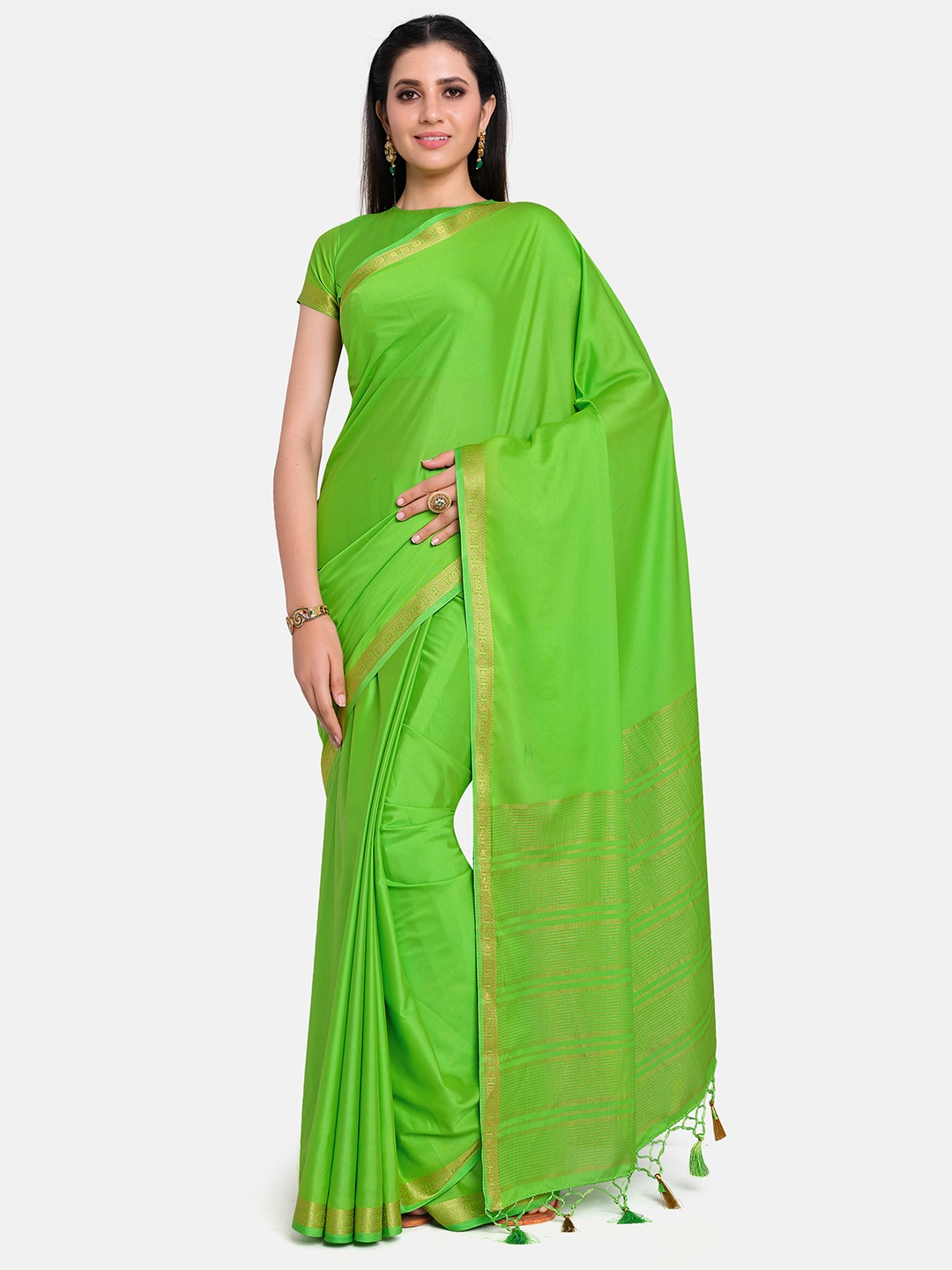 

MIMOSA Green & Gold-Toned Zari Mysore Silk Saree