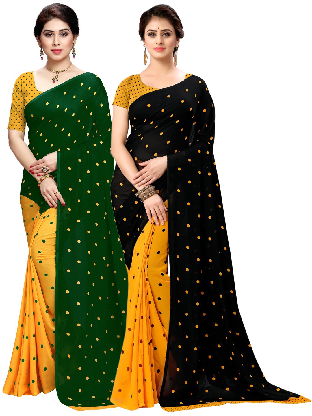 

ANAND SAREES Pack Of 2 Yellow & Green Poly Georgette Saree