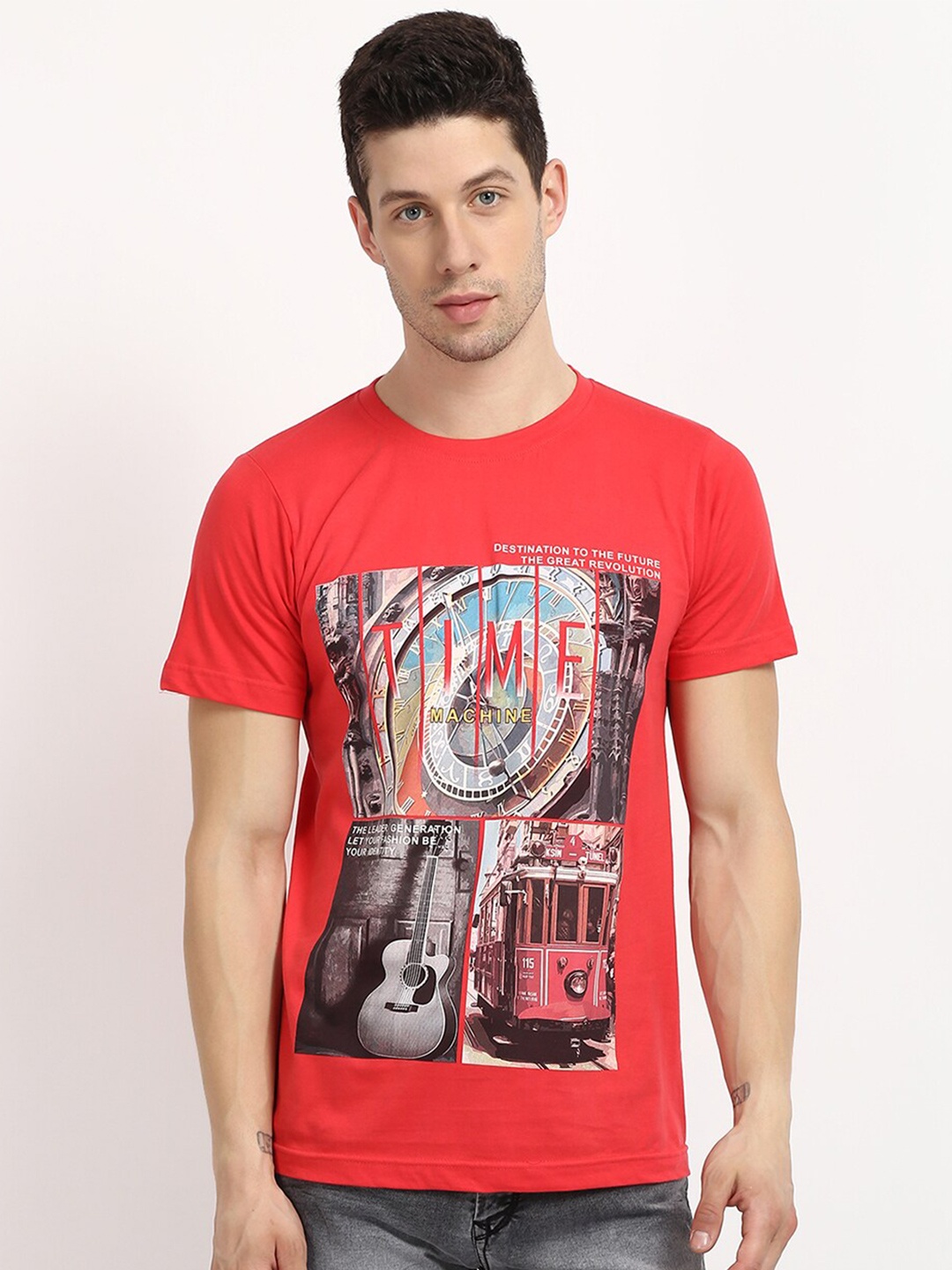 

V2 Value & Variety Men Red & Black Printed T-shirt