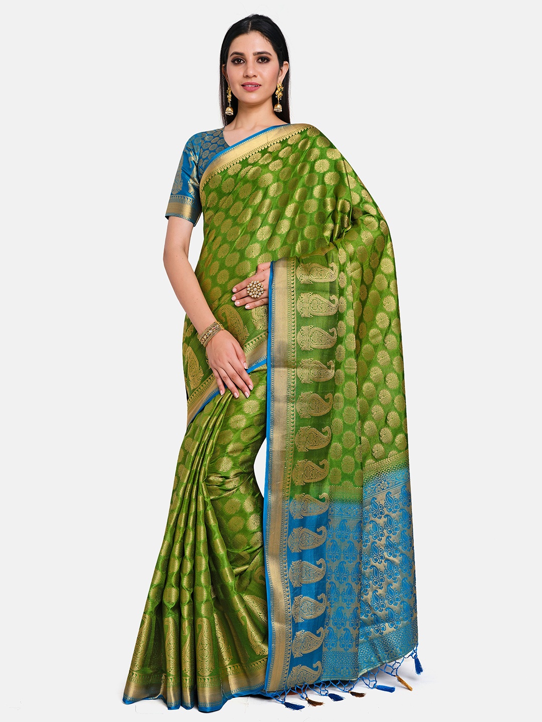 

MIMOSA Green & Blue Woven Design Art Silk Kanjeevaram Saree