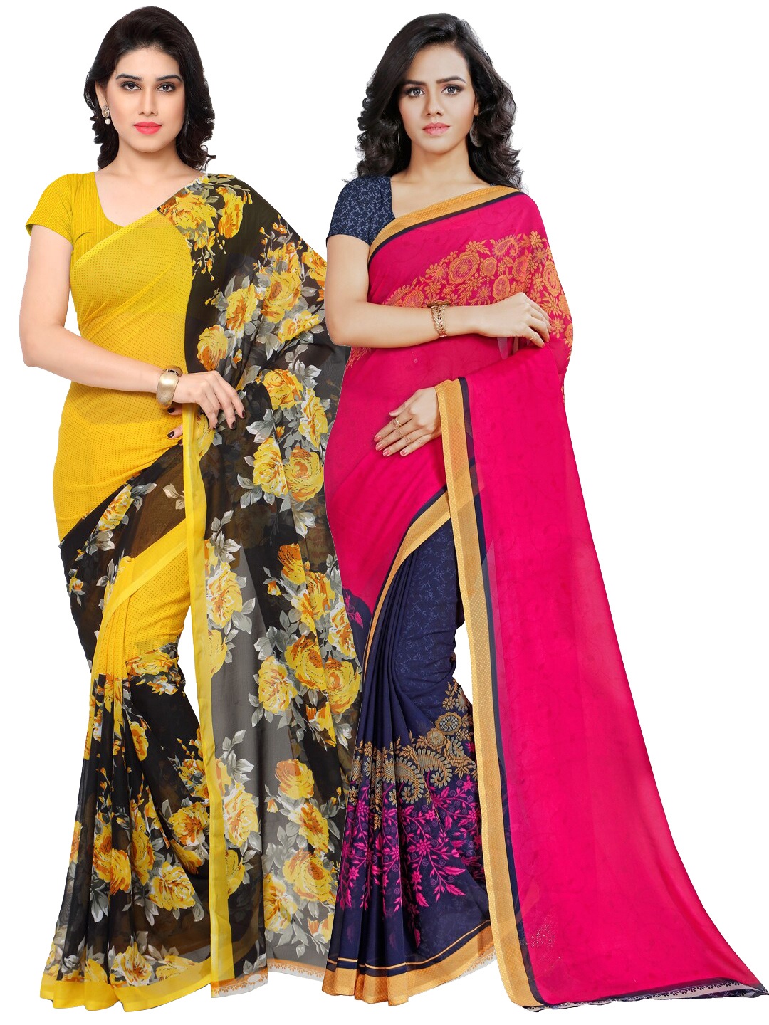

ANAND SAREES Multicoloured Set of 2 Poly Chiffon Saree, Multi