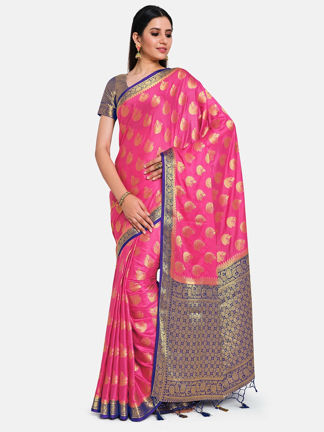 

MIMOSA Pink & Blue Woven Design Zari Mysore Silk Saree