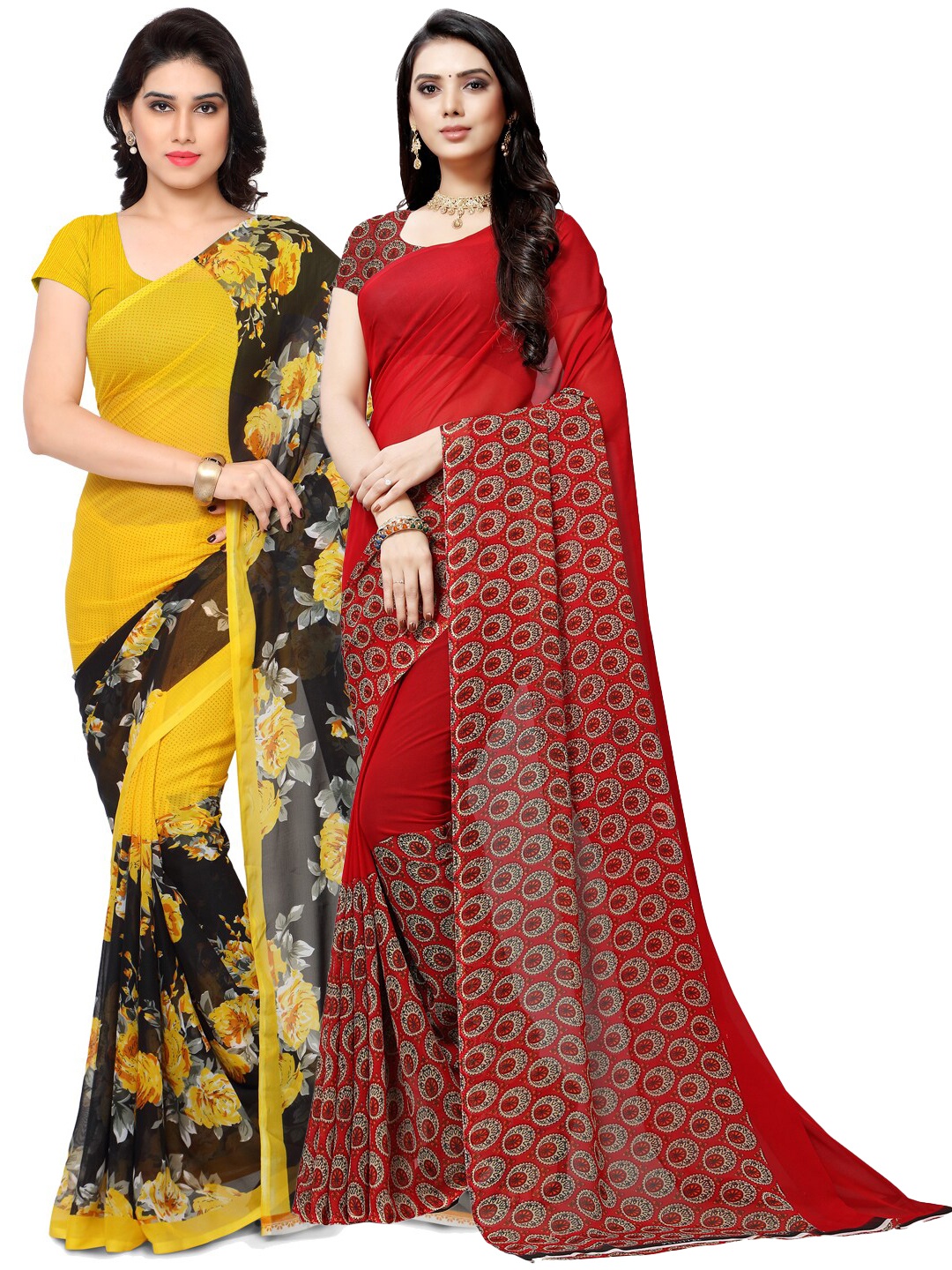 

ANAND SAREES Black & Yellow Pack of 2 Floral Saree