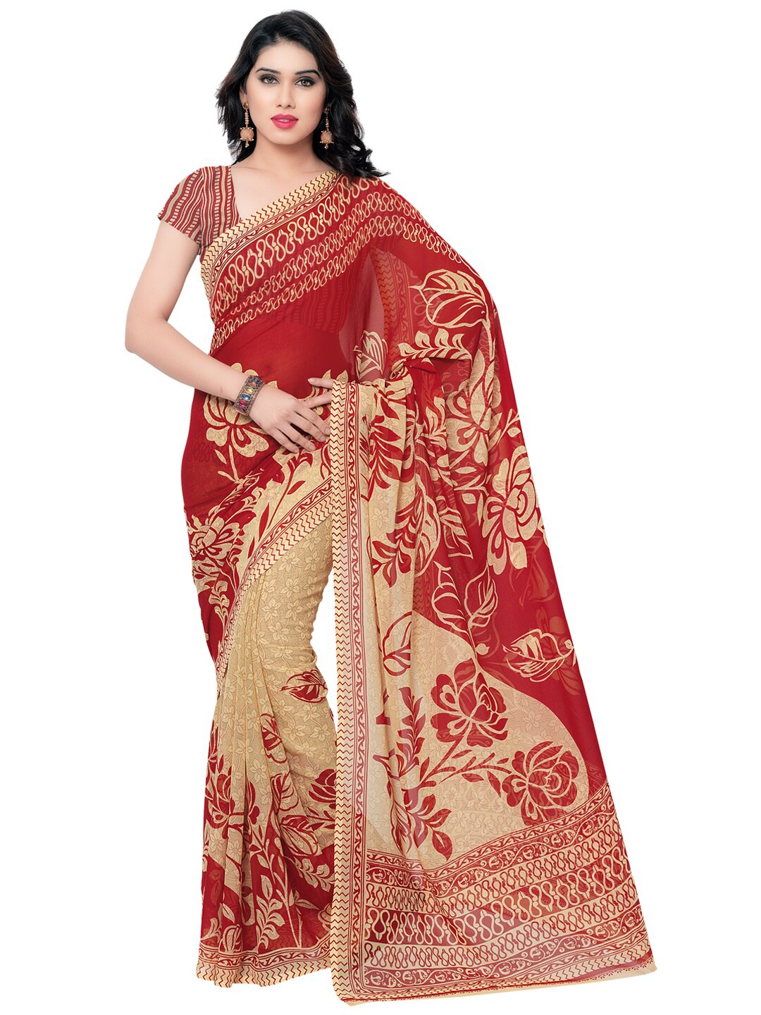 

KALINI Pack Of 2 Red & Cream-Coloured Floral Saree
