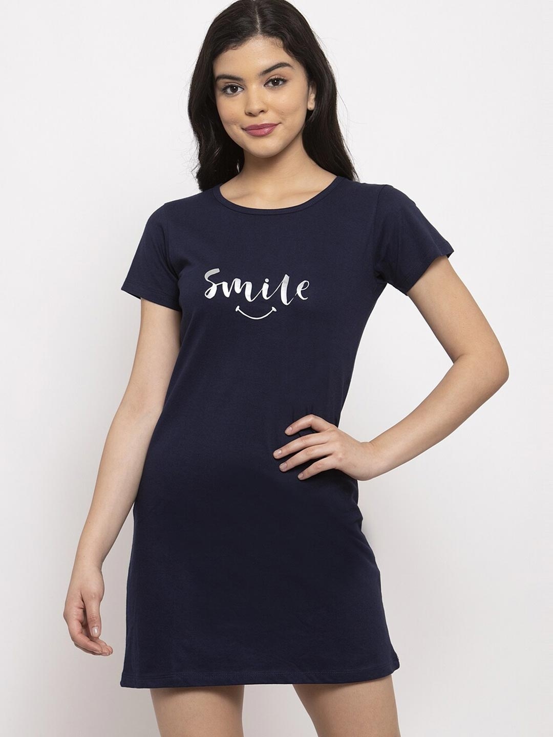 

Claura Navy Blue Printed Pure Cotton Nightdress