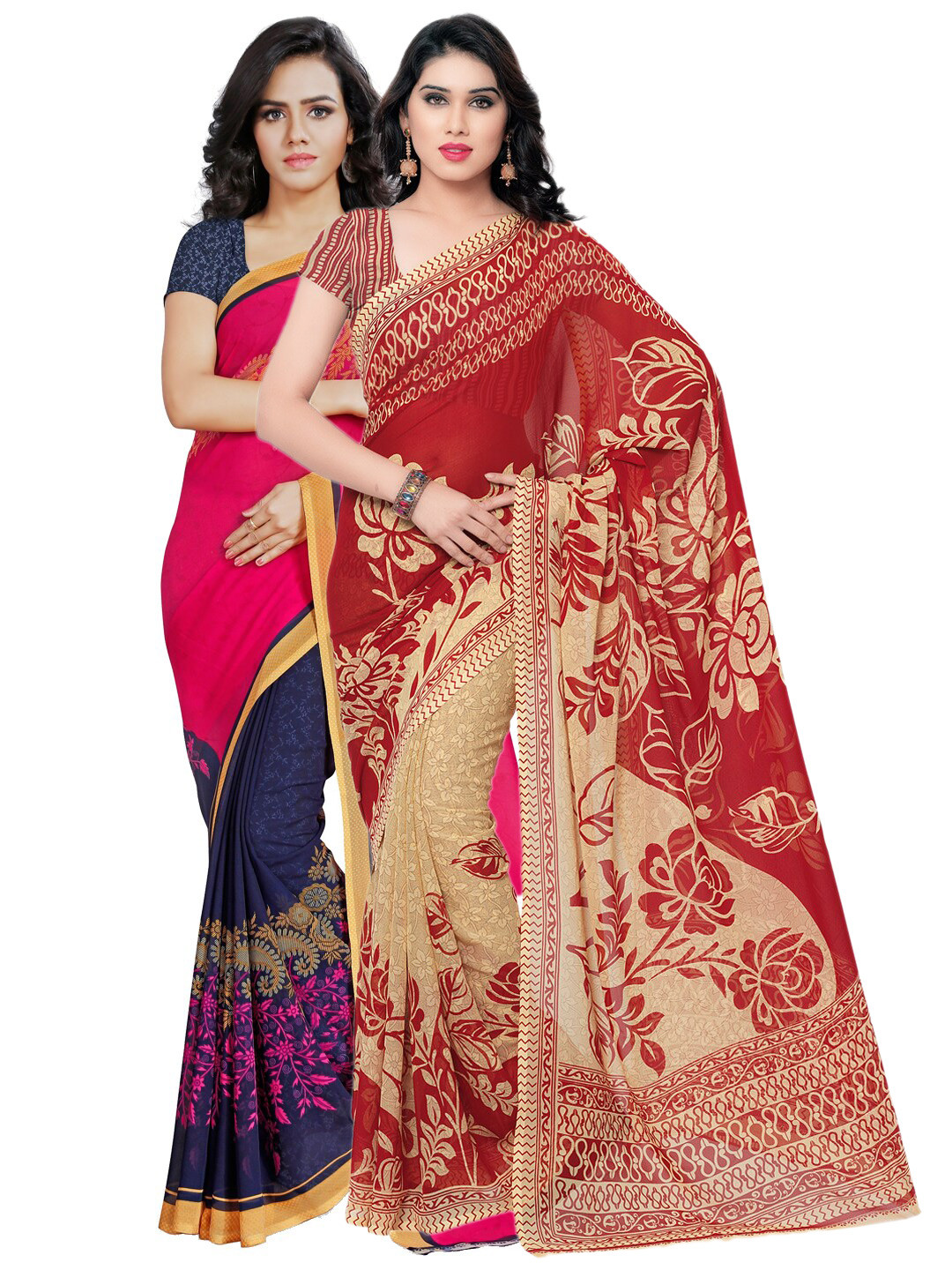 

KALINI Pack Of 2 Poly Georgette Sarees, Red