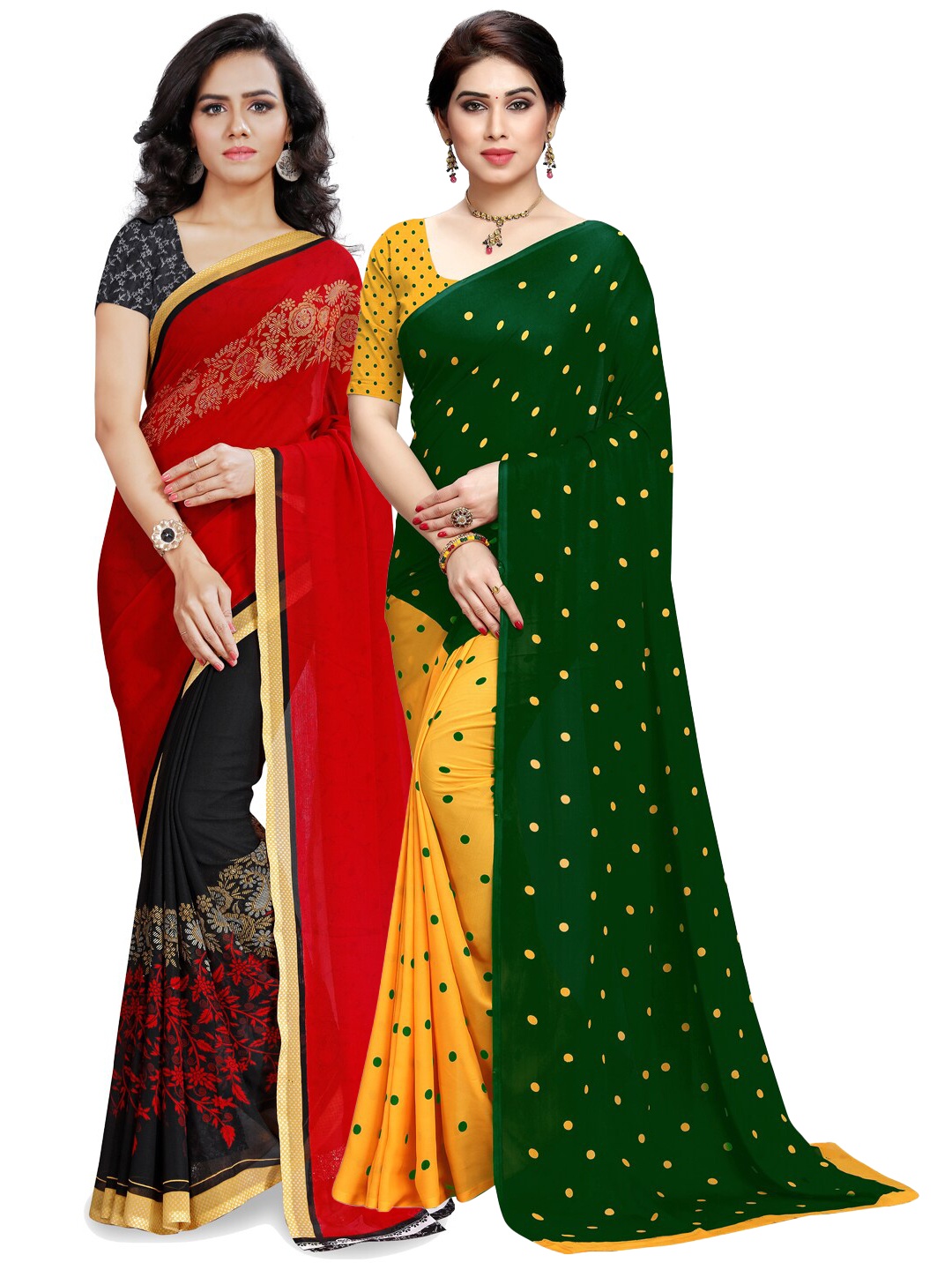 

ANAND SAREES Pack of 2 Floral Poly Georgette Saree, Red
