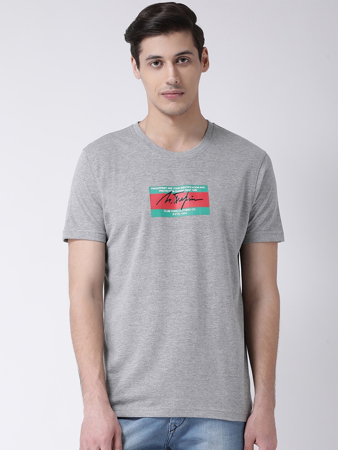 

Club York Men Grey Printed Cotton T-shirt